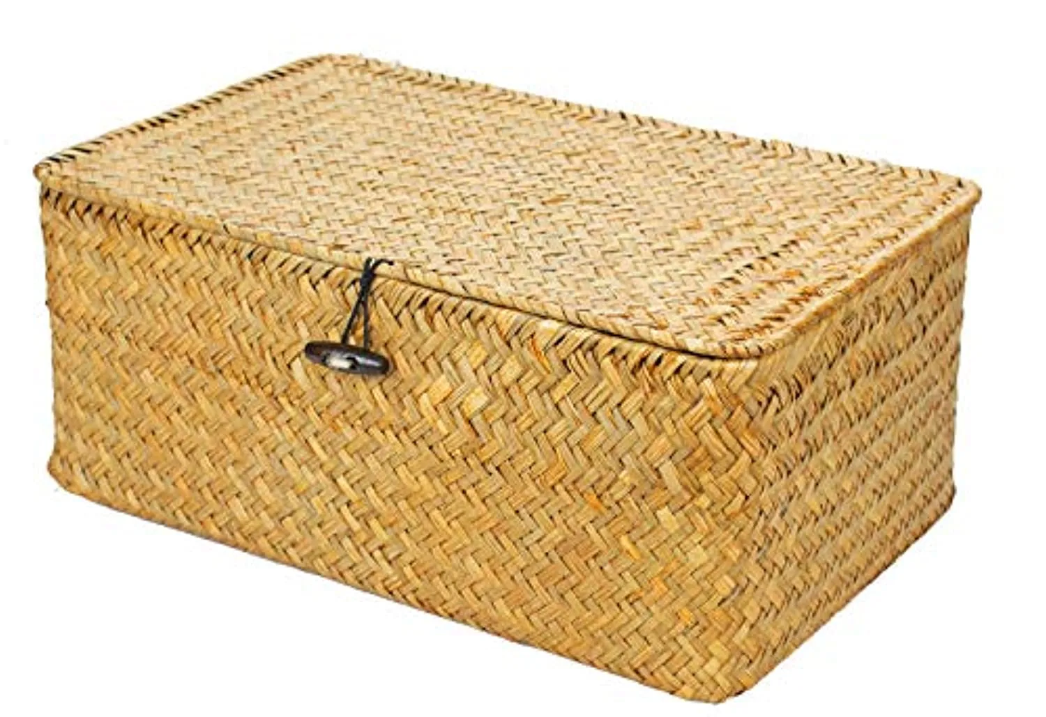 Yesland Woven Wicker Storage Bins with Lid - Set of 3 - Rectangular Seagrass Basket and Storage Basket with Lid - Rattan Storage Organizer and Storage Basket for Shelf Organizer