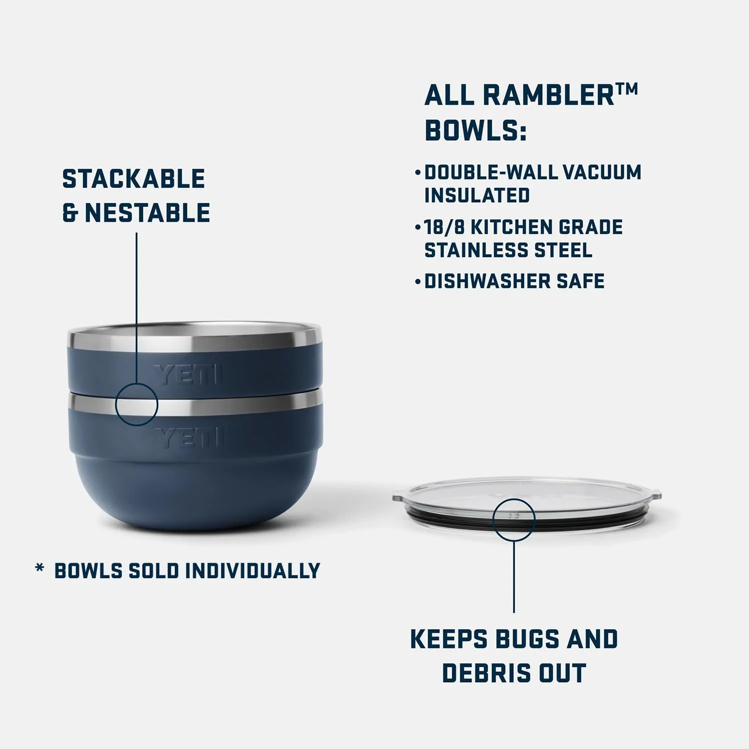 YETI Rambler Bowls, Vacuum Insulated, Stackable and Nestable Stainless Steel Bowl with Lid, 2 Quart, Cape Taupe