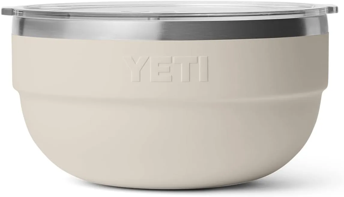 YETI Rambler Bowls, Vacuum Insulated, Stackable and Nestable Stainless Steel Bowl with Lid, 2 Quart, Cape Taupe