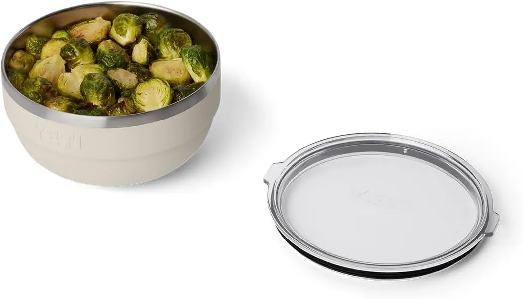 YETI Rambler Bowls, Vacuum Insulated, Stackable and Nestable Stainless Steel Bowl with Lid, 2 Quart, Cape Taupe