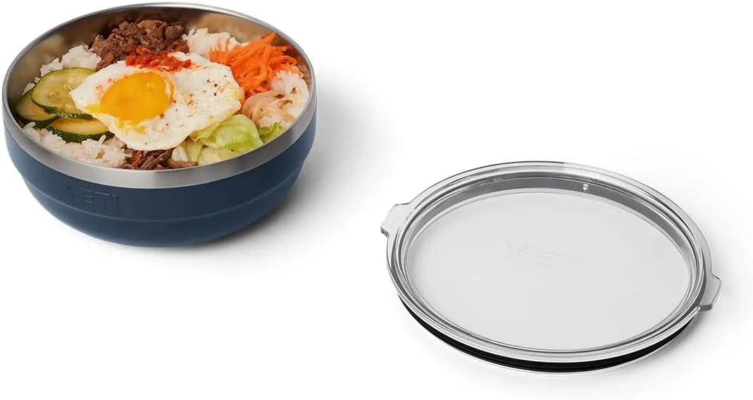 YETI Rambler Low Bowls, Vacuum Insulated, Stackable and Nestable Stainless Steel Bowl with Lid, 1.6 Quart, Navy
