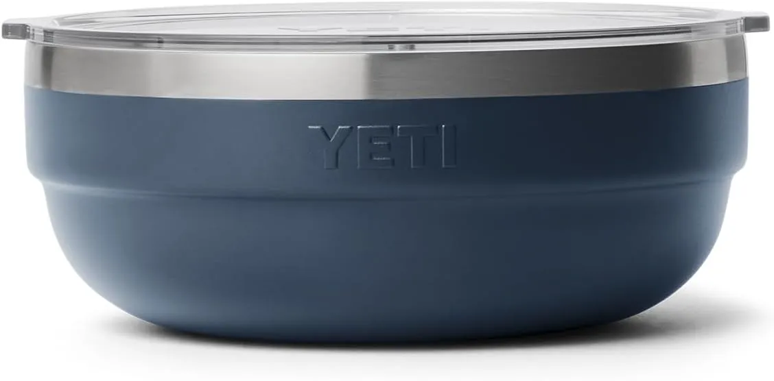 YETI Rambler Low Bowls, Vacuum Insulated, Stackable and Nestable Stainless Steel Bowl with Lid, 1.6 Quart, Navy