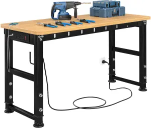 YITAHOME 48 Inch Work Bench, Adjustable Height Workbench for Garage, Heavy Duty Work Bench with Pegboard & Power Outlets, 1600 LBS Load Capacity, Rolling Workbench for Workshop, Office
