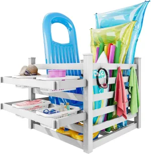 YITAHOME 64" W x 47" L x 39" H Poolside Deckbox Storage Organizer with 6 Movable Hooks, Outdoor Waterproof Pool Storage Bins