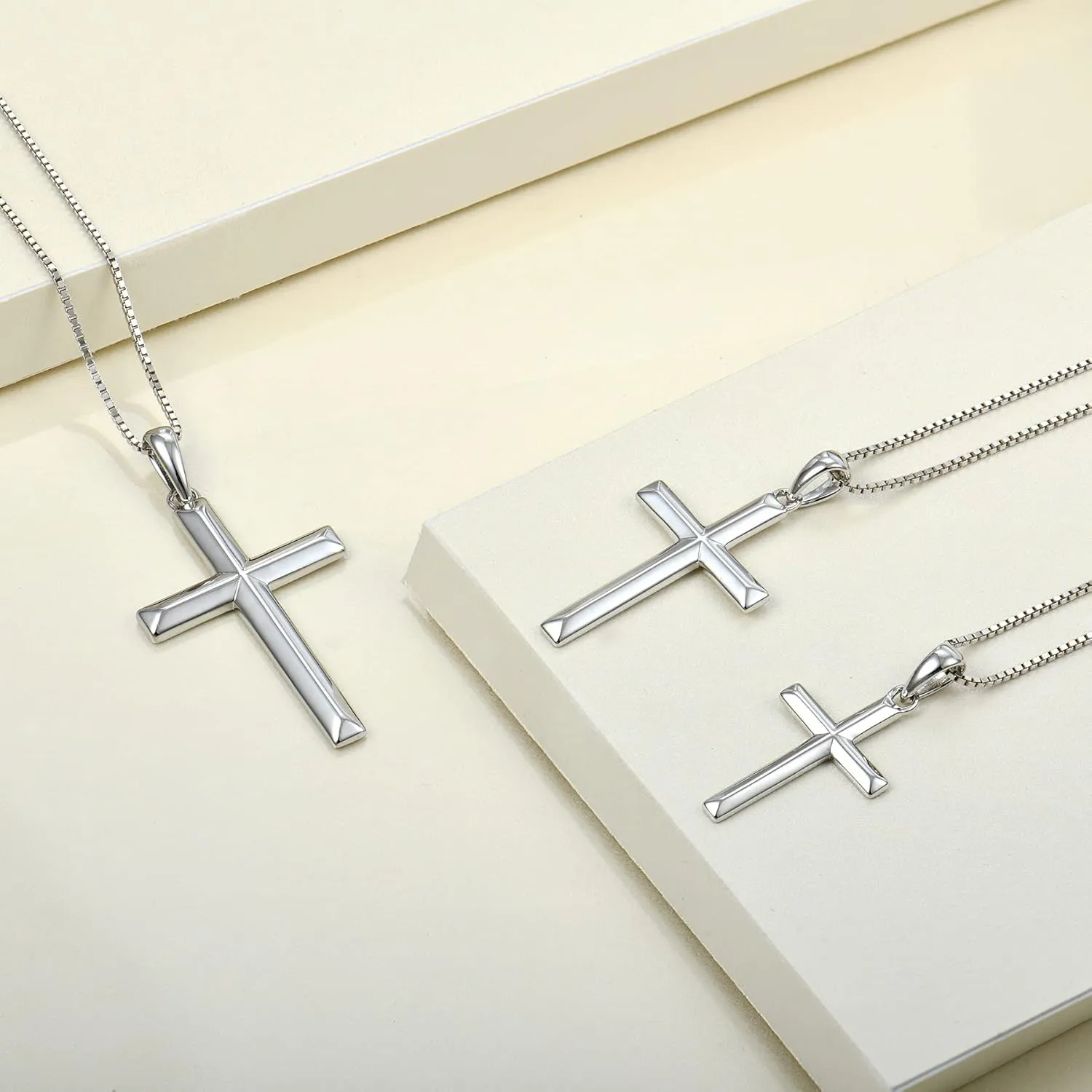 YL Cross Necklace for Women Sterling Silver Plain Cross Pendant Necklace Jewelry for Men (0.79"- 1.18")