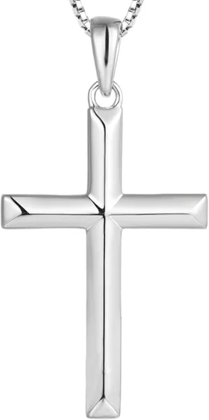 YL Cross Necklace for Women Sterling Silver Plain Cross Pendant Necklace Jewelry for Men (0.79"- 1.18")