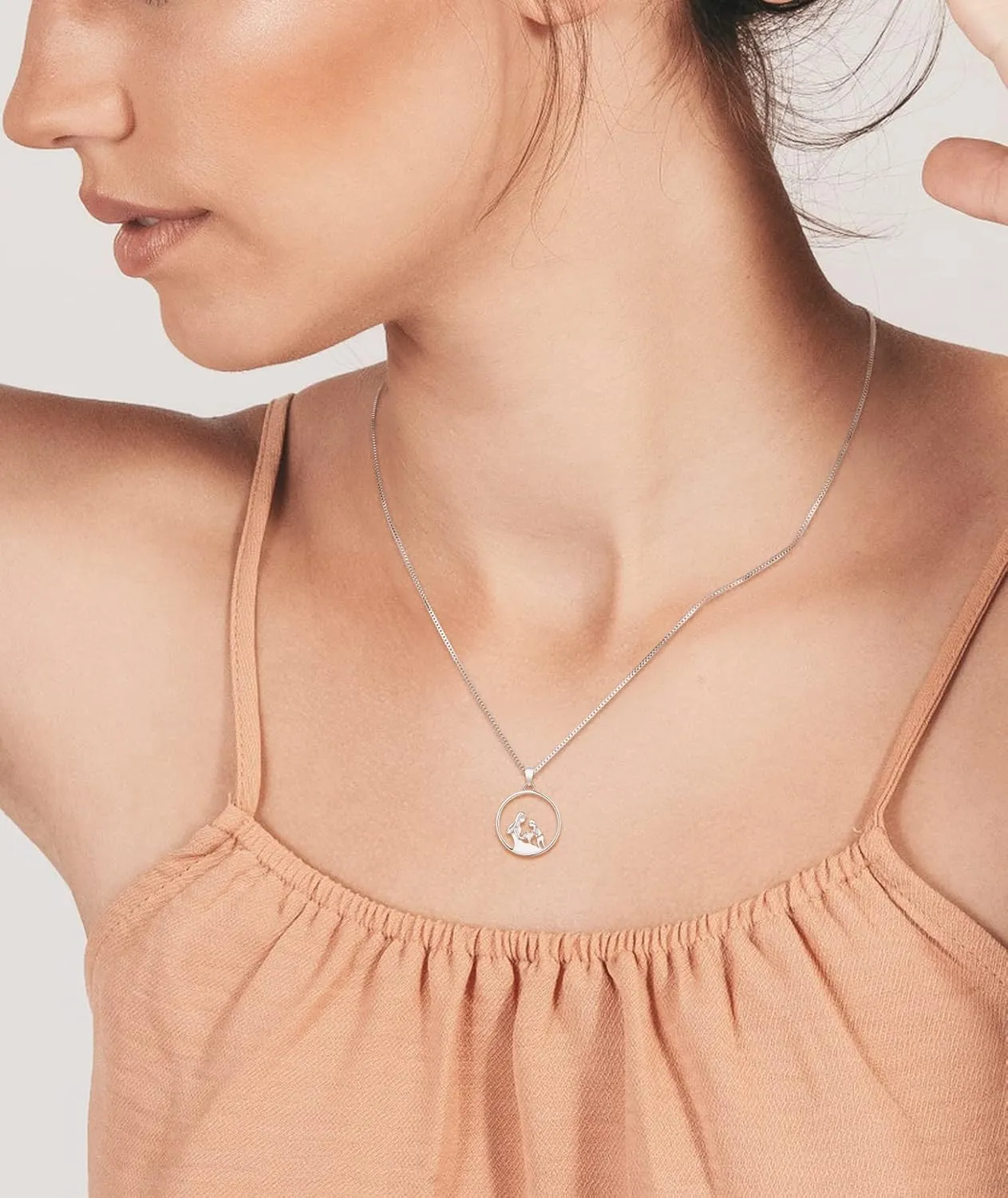 YL Women's Mother Necklace 925 Sterling Silver Round Mum Pendant Birthstone Jewelry for Mom