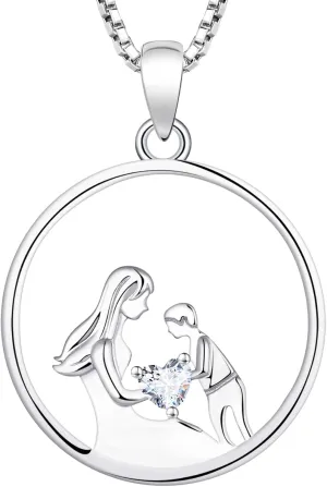 YL Women's Mother Necklace 925 Sterling Silver Round Mum Pendant Birthstone Jewelry for Mom