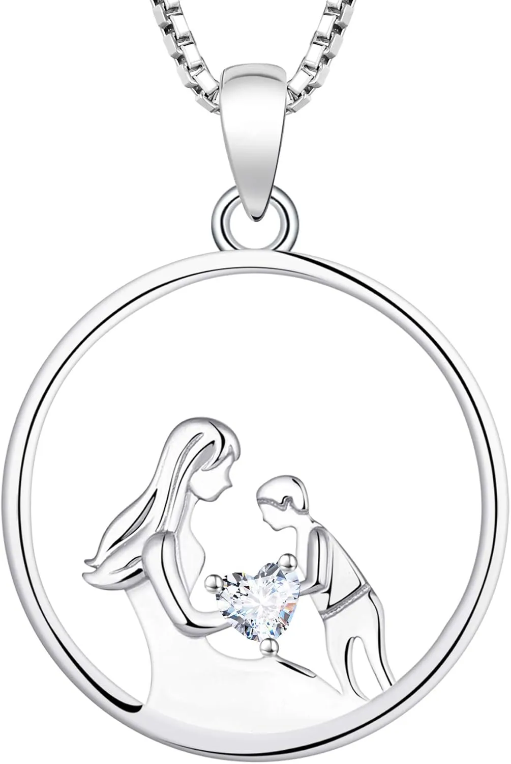 YL Women's Mother Necklace 925 Sterling Silver Round Mum Pendant Birthstone Jewelry for Mom