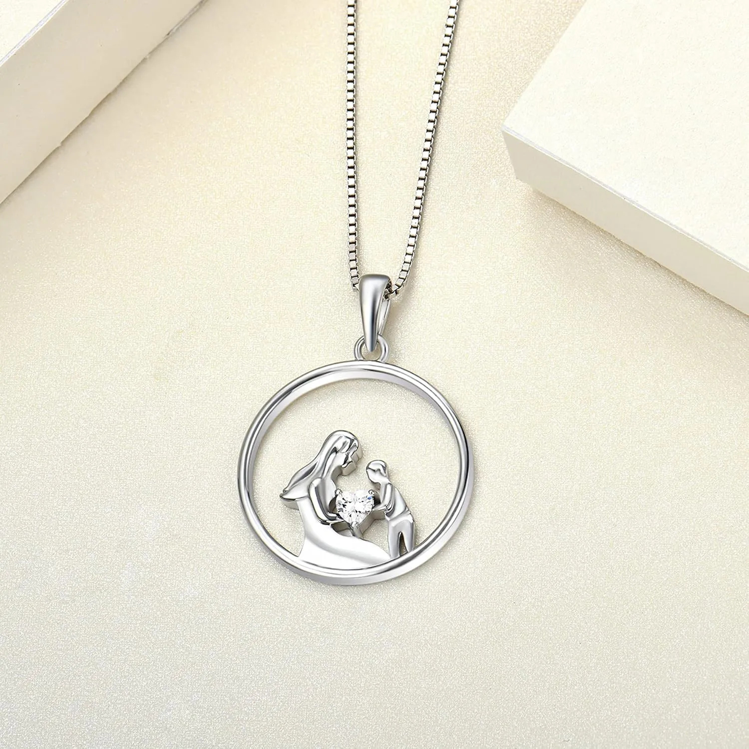 YL Women's Mother Necklace 925 Sterling Silver Round Mum Pendant Birthstone Jewelry for Mom
