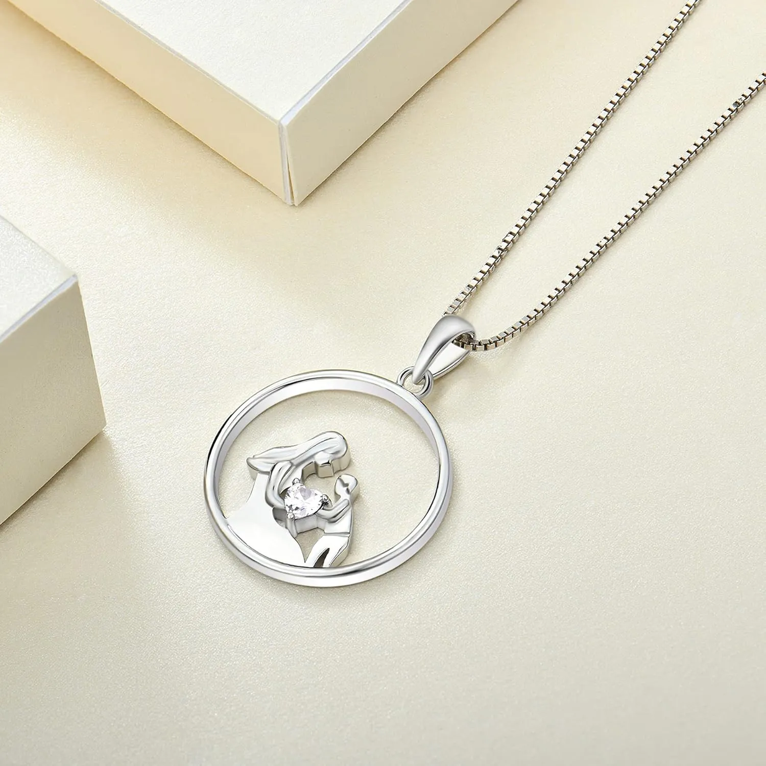 YL Women's Mother Necklace 925 Sterling Silver Round Mum Pendant Birthstone Jewelry for Mom