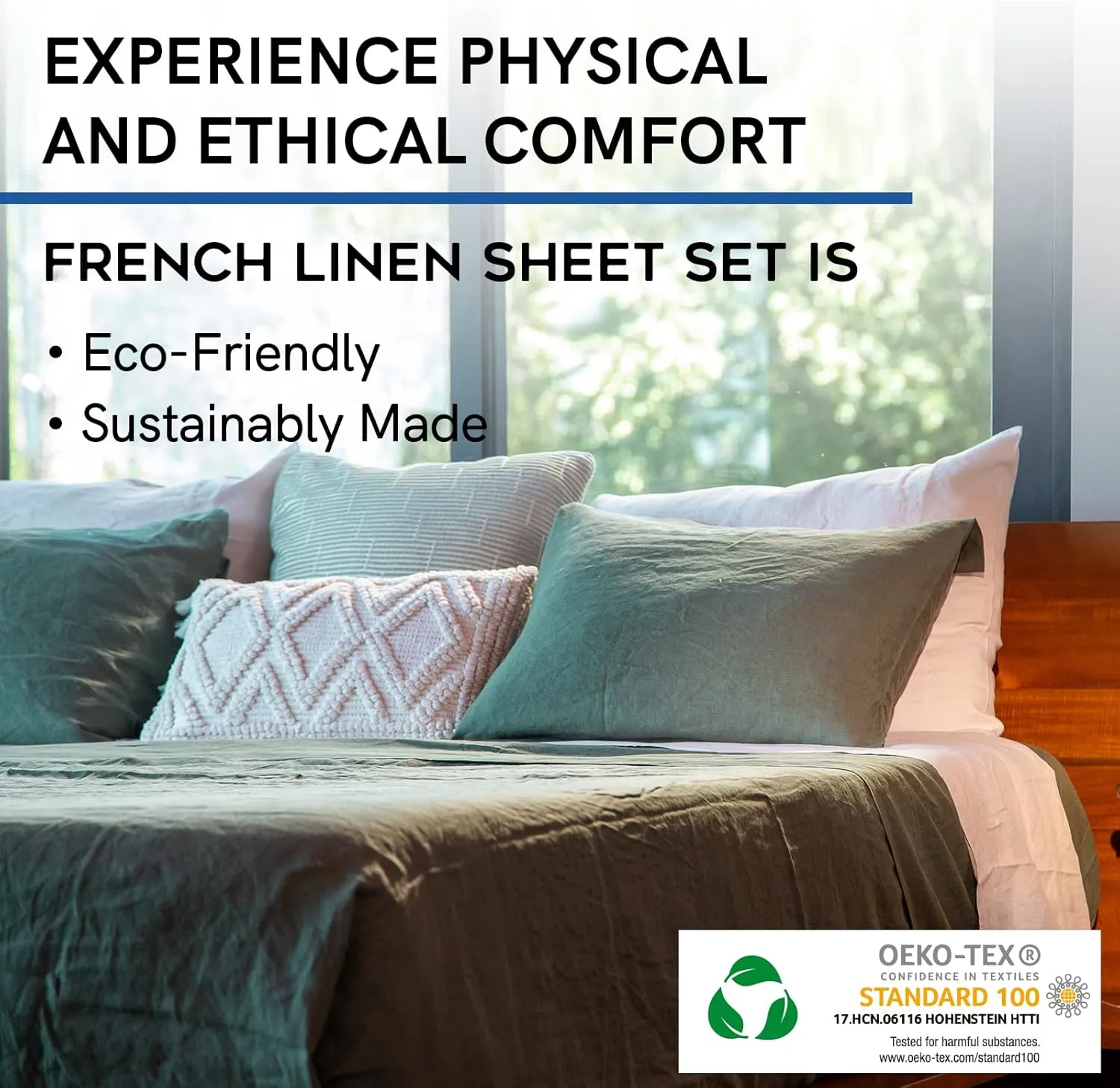 YnM French Linen Sheet Set - Cozy, Skin-Friendly, and Eco-Friendly Pure French Linen Sheets Collection, 3-Piece Set Includes Flat Sheet, Fitted Sheet, and 1 Pillowcases – Twin XL, Army Green