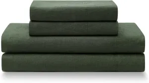 YnM French Linen Sheet Set - Cozy, Skin-Friendly, and Eco-Friendly Pure French Linen Sheets Collection, 3-Piece Set Includes Flat Sheet, Fitted Sheet, and 1 Pillowcases – Twin XL, Army Green