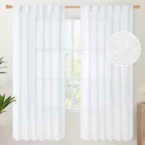 YoungsTex 72 Inch Length White Curtains for Living Room 2 Panels, Rod Pocket Light Filtering Sheer Drapes for Bedroom Dining Room Office Back Tab Curtain, 52 X 72 Inch