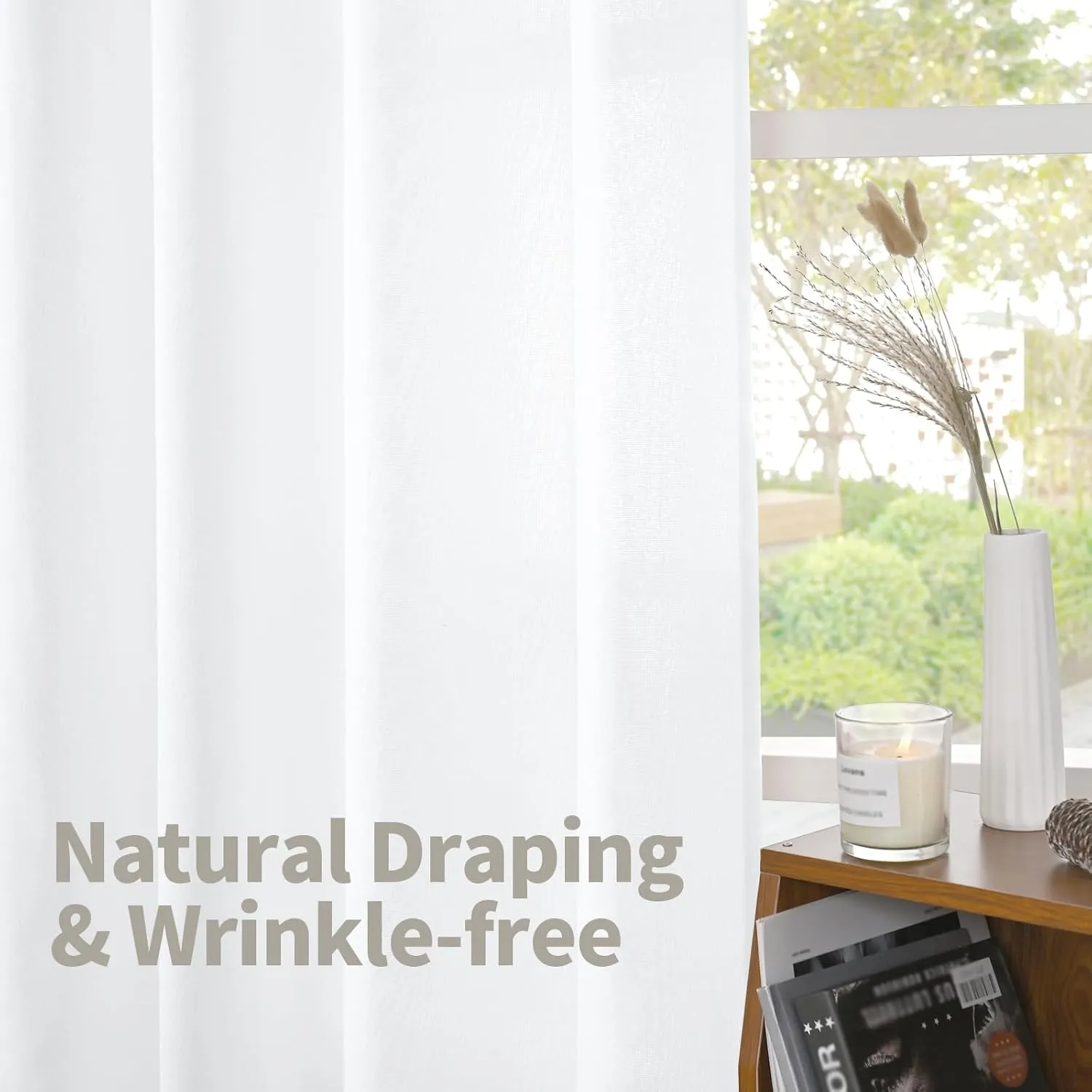 YoungsTex 72 Inch Length White Curtains for Living Room 2 Panels, Rod Pocket Light Filtering Sheer Drapes for Bedroom Dining Room Office Back Tab Curtain, 52 X 72 Inch