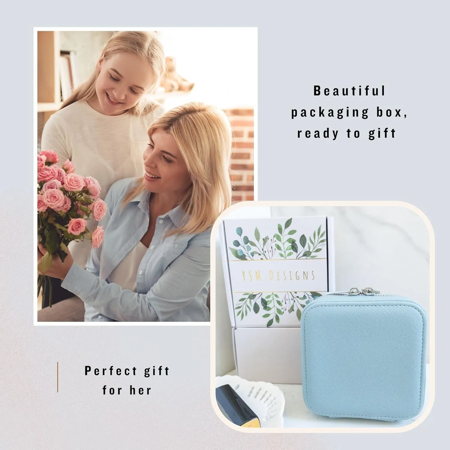 YSM Designs Travel Jewelry Organizer Box, Travel Jewelry Case | Small Jewelry Box for Women, Jewelry Travel Case | Earring Organizer Box with Mirror (Chambray Blue)