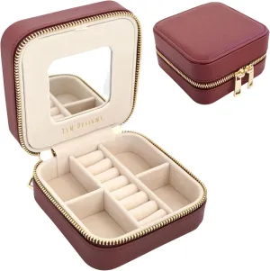 YSM Designs Travel Jewelry Organizer Box, Travel Jewelry Case | Small Jewelry Box for Women, Jewelry Travel Case | Gift for Mom (Burgundy)