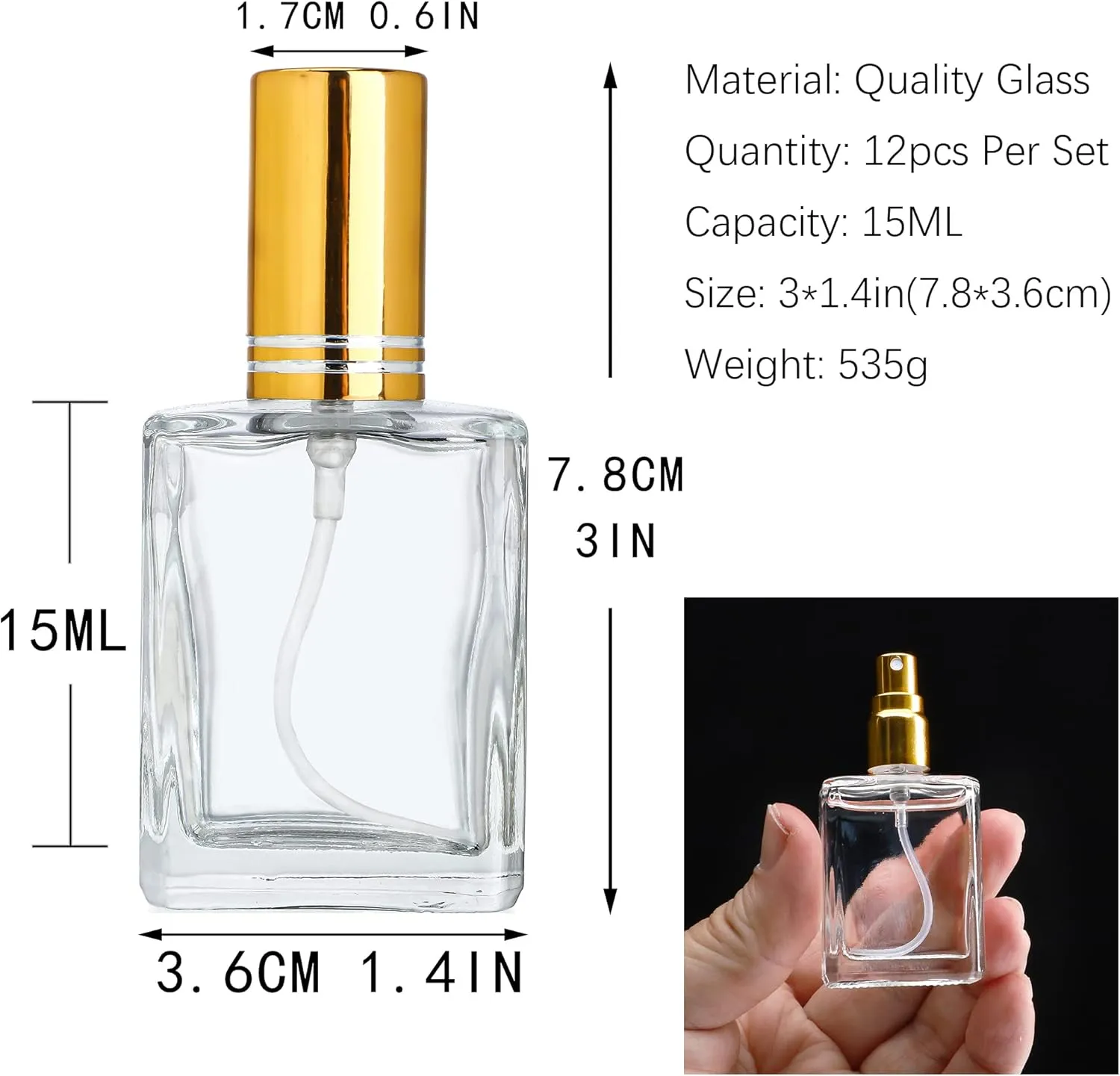 YU FENG 12pcs Clear Perfume Spray Bottles 15ml Glass Fine Mist Sprayer Empty Spray Bottles Refillable Container Perfume Atomizer for Cleaning, Essential Oil, Liquid