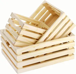 ZENFUN 3 Pack Wooden Nesting Crates with Handles, Decorative Hand Crafted Wood Box Nesting Crate Farmhouse Storage Basket Container for Display and Organization, Home Centerpieces