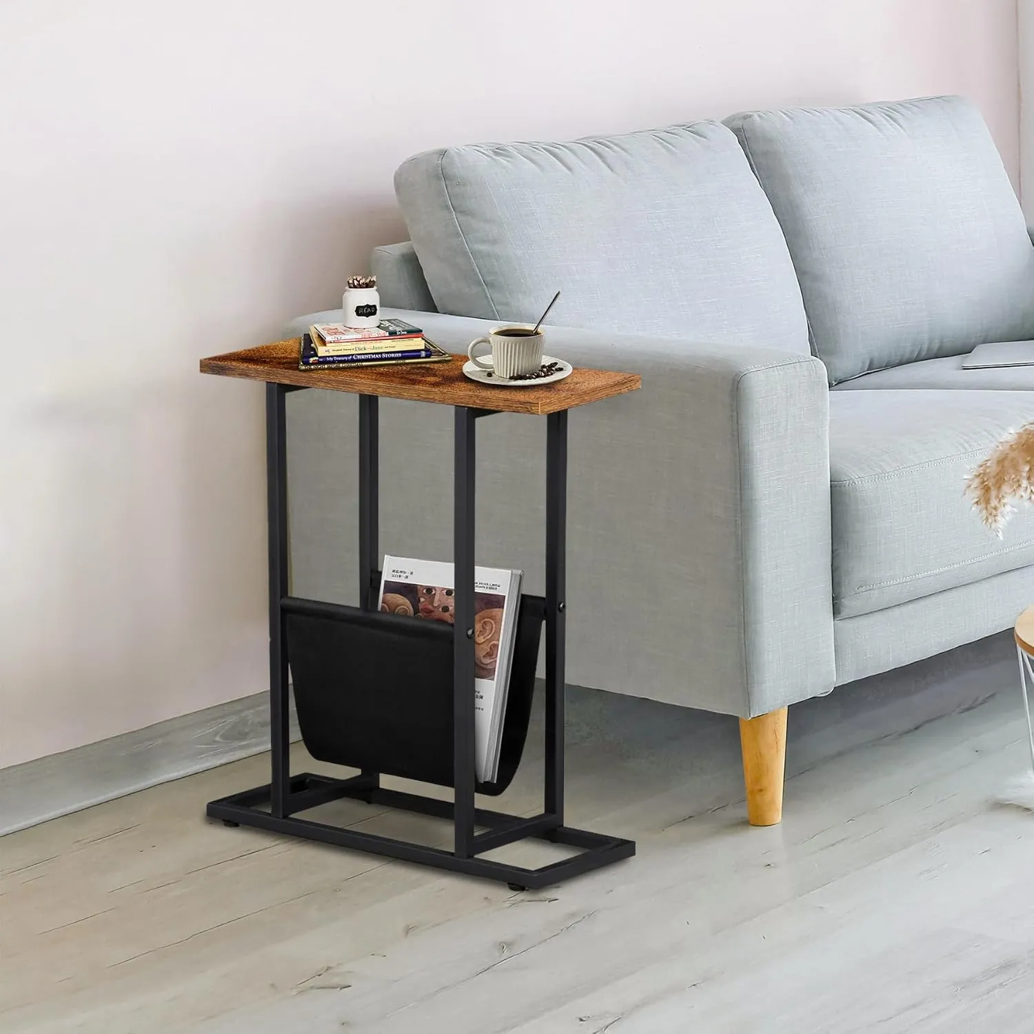 ZenStyle End Table, Small Narrow Sofa Side Table for Small Spaces, Magazine Table Nightstand with Storage Holder, Snack Side Table for Living Room, Bedroom (1)