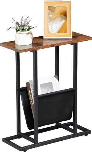 ZenStyle End Table, Small Narrow Sofa Side Table for Small Spaces, Magazine Table Nightstand with Storage Holder, Snack Side Table for Living Room, Bedroom (1)