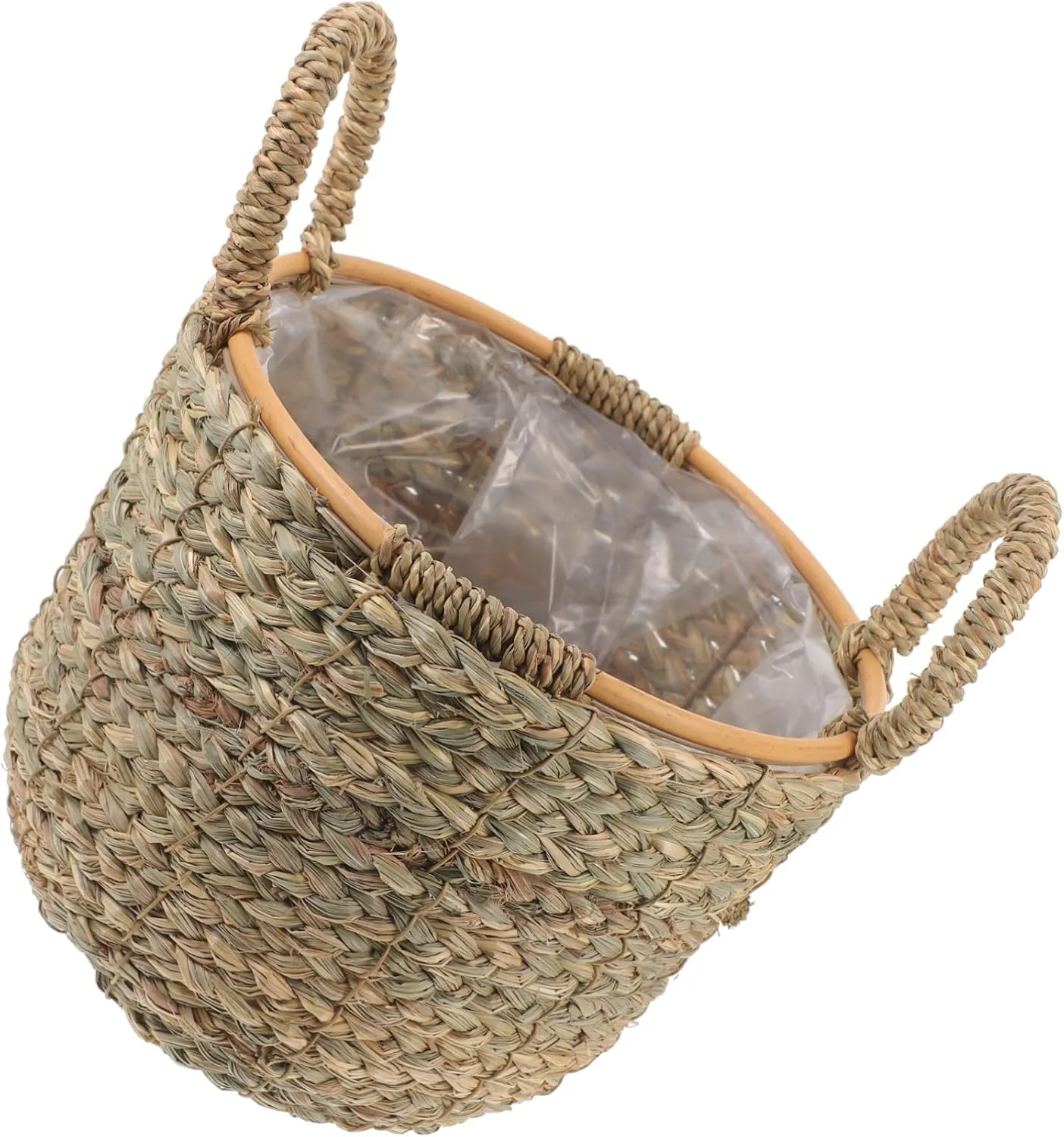 Zerodeko Decorative Woven Flower Basket with Plastic Lining Straw Planting Basket for Home Storage Multi Purpose Organizer for Plants and Flowers