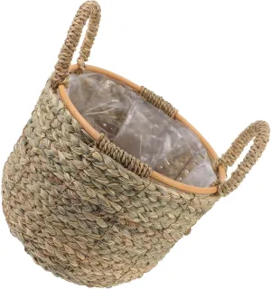 Zerodeko Decorative Woven Flower Basket with Plastic Lining Straw Planting Basket for Home Storage Multi Purpose Organizer for Plants and Flowers