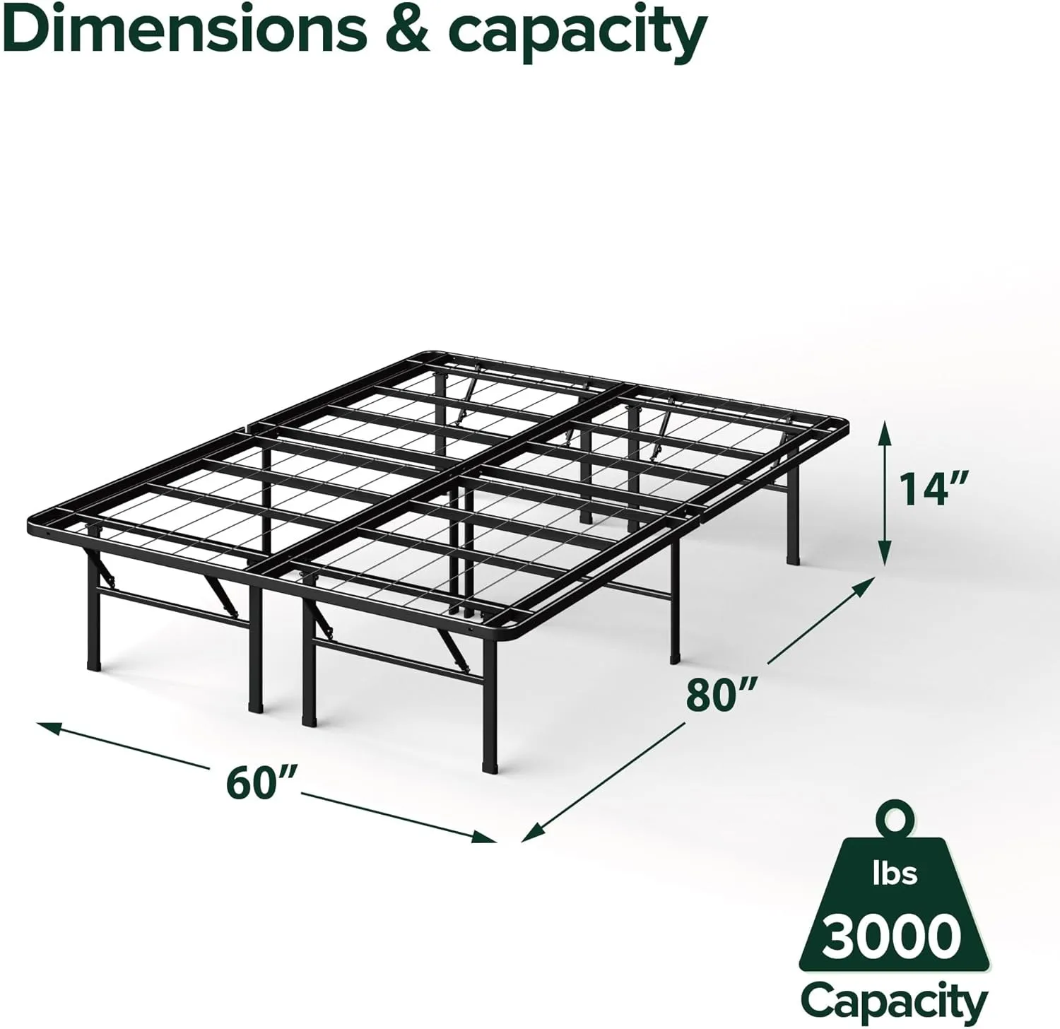 ZINUS SmartBase Heavy Duty Mattress Foundation, 14 Inch Metal Platform Bed Frame, No Box Spring Needed, Sturdy Steel Frame, Underbed Storage, Queen
