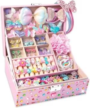 ZMLM DIY Unicorn Jewelry Box with Kids Jewelry Set,Headband Making Kit,Hair Accessories Set, Arts and Crafts for Kids, Gift for Ages 4-10 Year Old Girl, Best Birthday Gifts