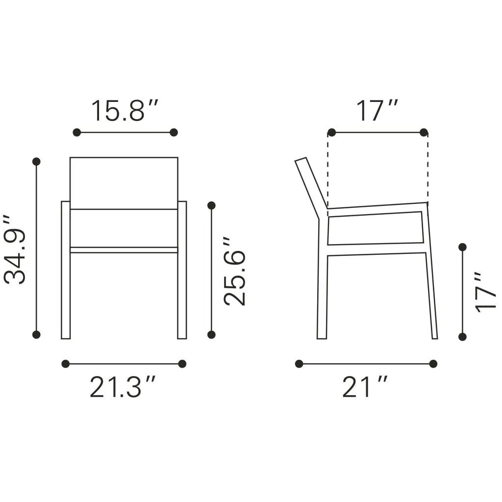 Zuo Metropolitan Dining Armchair (Set Of 2) Gray & Silver